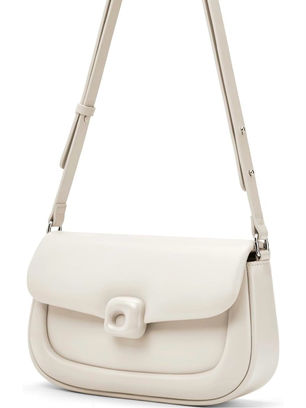 Amazon White Shoulder Bag with Sculpted Square Buckle